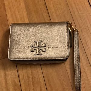 Tory Burch small gold wristlet wallet